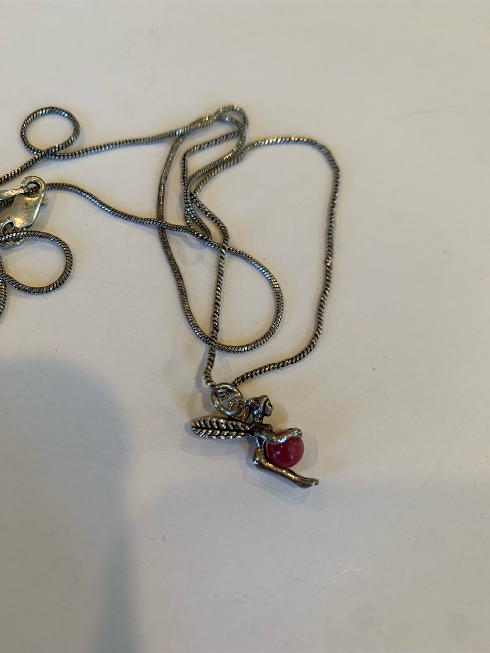 Italian Sterling Silver Fairy Pendant Necklace Pink Cats Eye Ball 925 Italy